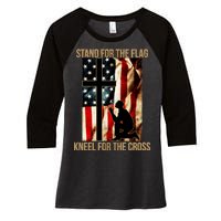 Stand For the Flag Kneel for the Cross Women's Tri-Blend 3/4-Sleeve Raglan Shirt