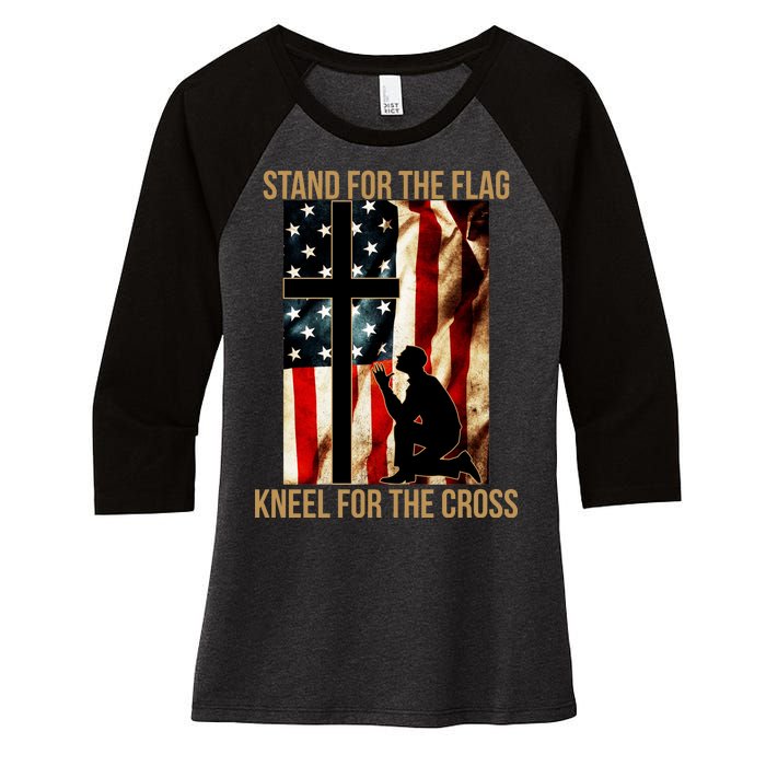 Stand For the Flag Kneel for the Cross Women's Tri-Blend 3/4-Sleeve Raglan Shirt