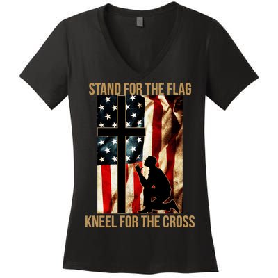 Stand For the Flag Kneel for the Cross Women's V-Neck T-Shirt