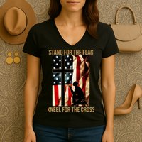 Stand For the Flag Kneel for the Cross Women's V-Neck T-Shirt