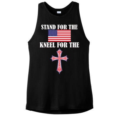 Stand For the Flag Kneel For the Cross National Anthem Ladies PosiCharge Tri-Blend Wicking Tank