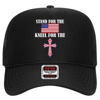 Stand For the Flag Kneel For the Cross National Anthem High Crown Mesh Back Trucker Hat