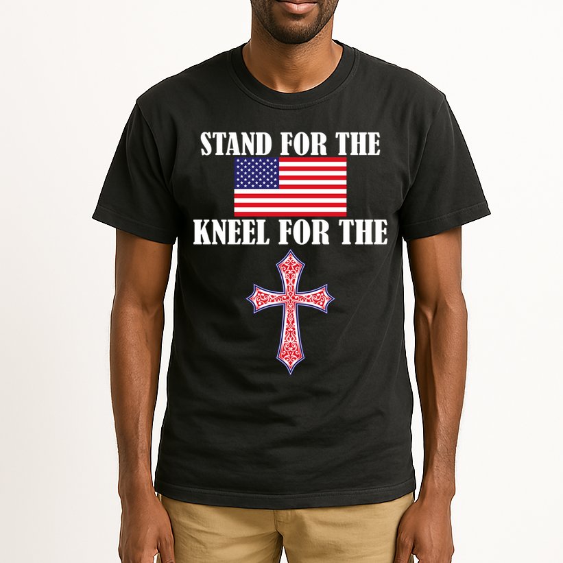 Stand For the Flag Kneel For the Cross National Anthem Tall T-Shirt