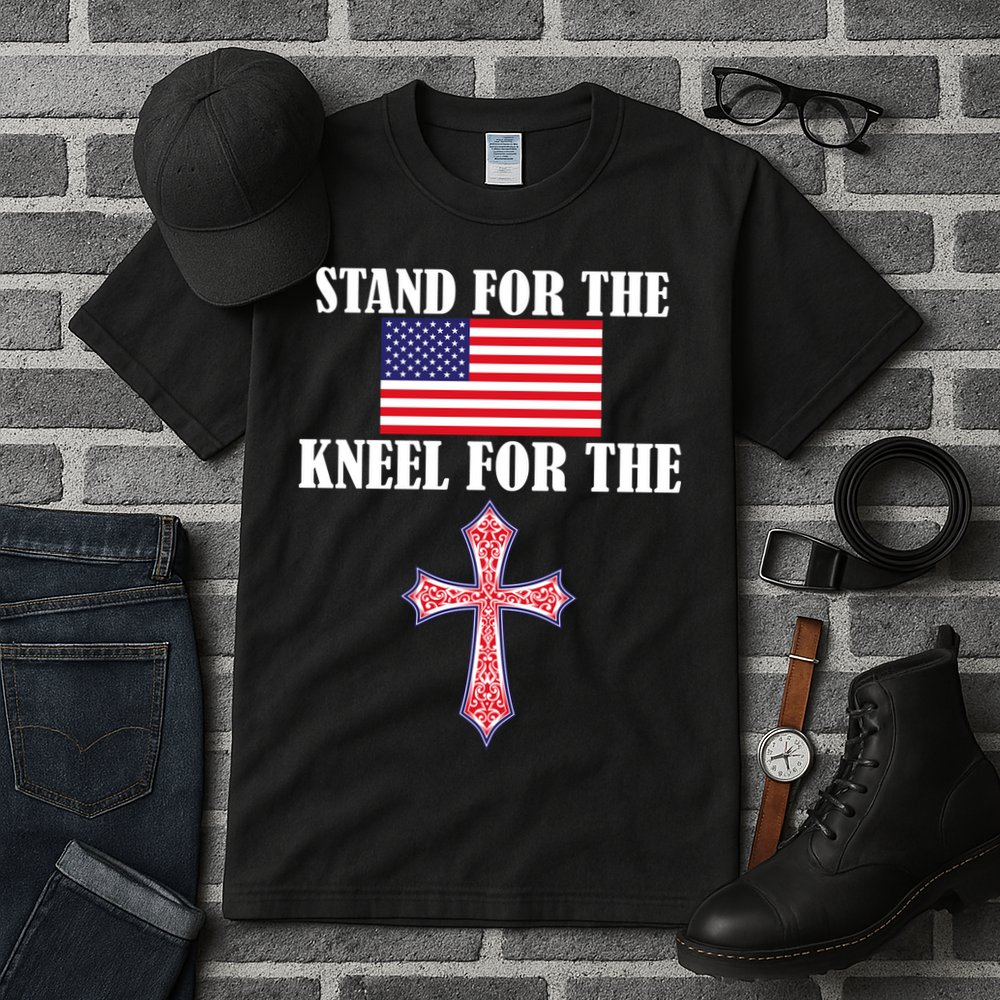 Stand For the Flag Kneel For the Cross National Anthem Tall T-Shirt