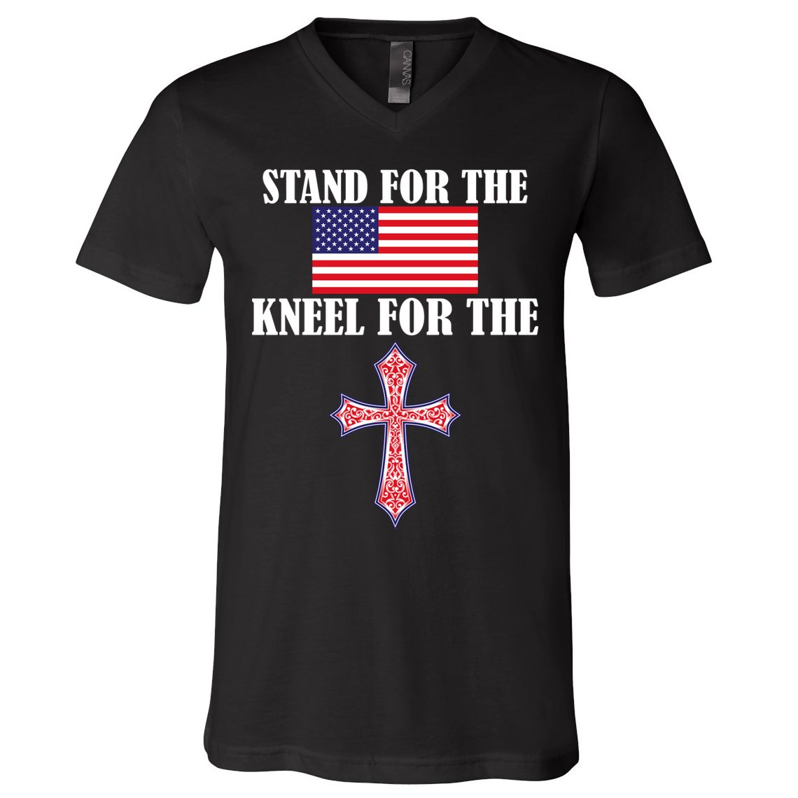 Stand For the Flag Kneel For the Cross National Anthem V-Neck T-Shirt