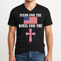 Stand For the Flag Kneel For the Cross National Anthem V-Neck T-Shirt