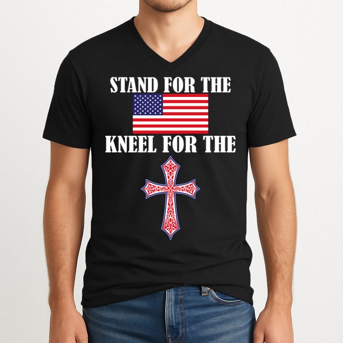 Stand For the Flag Kneel For the Cross National Anthem V-Neck T-Shirt