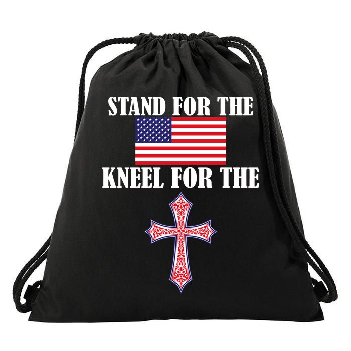 Stand For the Flag Kneel For the Cross National Anthem Drawstring Bag