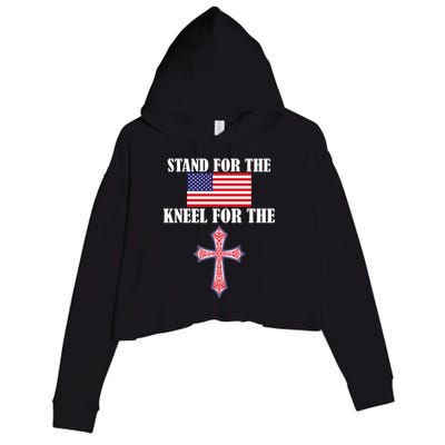 Stand For the Flag Kneel For the Cross National Anthem Crop Fleece Hoodie