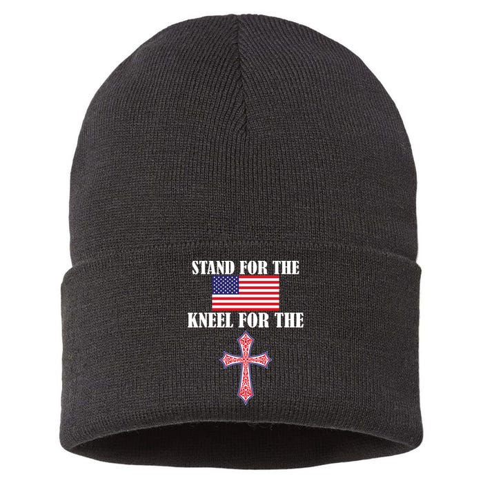 Stand For the Flag Kneel For the Cross National Anthem Sustainable Knit Beanie