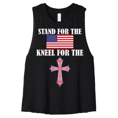 Stand For the Flag Kneel For the Cross National Anthem Women's Racerback Cropped Tank