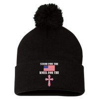 Stand For the Flag Kneel For the Cross National Anthem Pom Pom 12in Knit Beanie