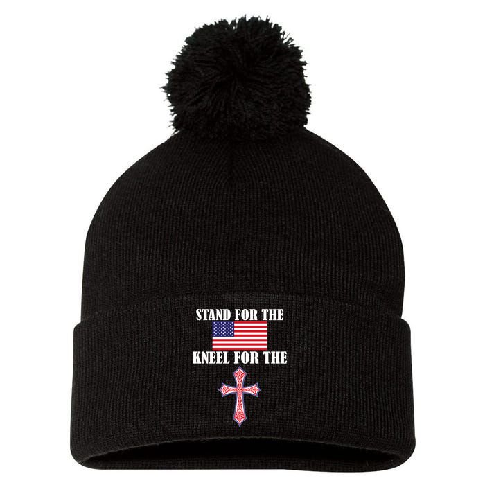 Stand For the Flag Kneel For the Cross National Anthem Pom Pom 12in Knit Beanie