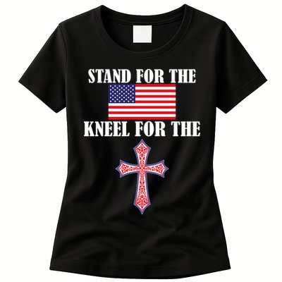 Stand For the Flag Kneel For the Cross National Anthem Womens T-Shirt