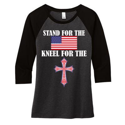 Stand For the Flag Kneel For the Cross National Anthem Women's Tri-Blend 3/4-Sleeve Raglan Shirt