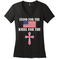 Stand For the Flag Kneel For the Cross National Anthem Women's V-Neck T-Shirt