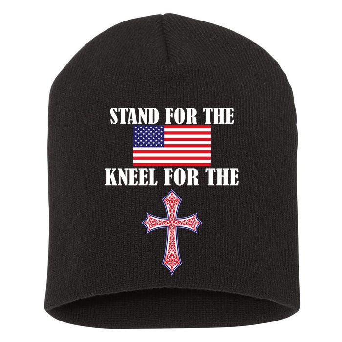 Stand For the Flag Kneel For the Cross National Anthem Short Acrylic Beanie