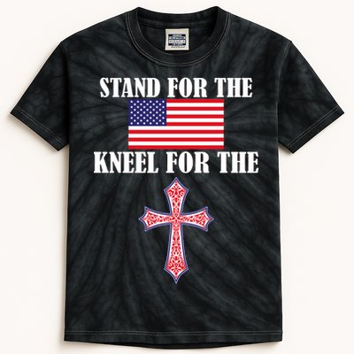 Stand For the Flag Kneel For the Cross National Anthem Kids Tie-Dye T-Shirt