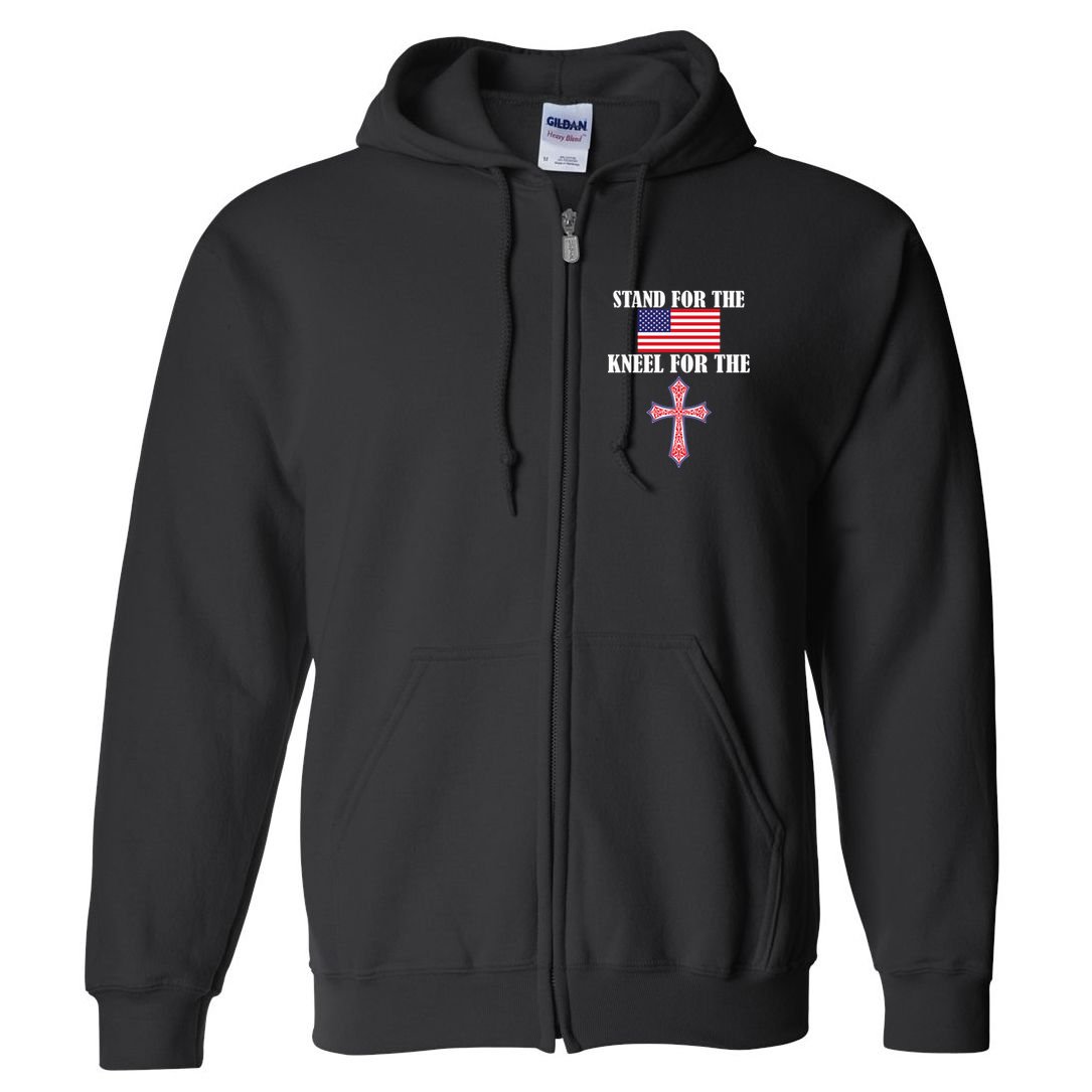 Stand For the Flag Kneel For the Cross National Anthem Full Zip Hoodie