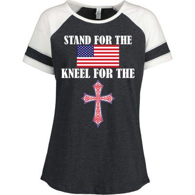 Stand For the Flag Kneel For the Cross National Anthem Enza Ladies Jersey Colorblock Tee