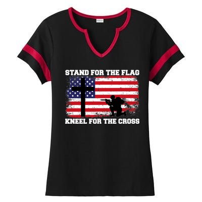 Stand For the Flag Kneel for the Cross USA Army Ladies Halftime Notch Neck Tee