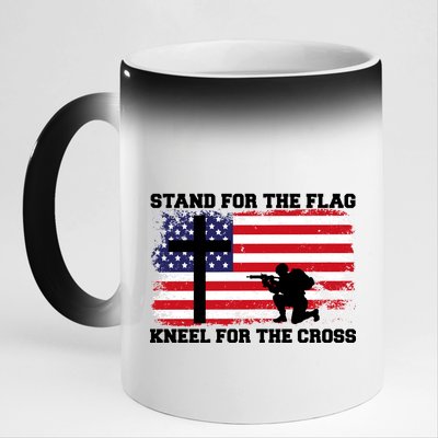 Stand For the Flag Kneel for the Cross USA Army 11oz Black Color Changing Mug