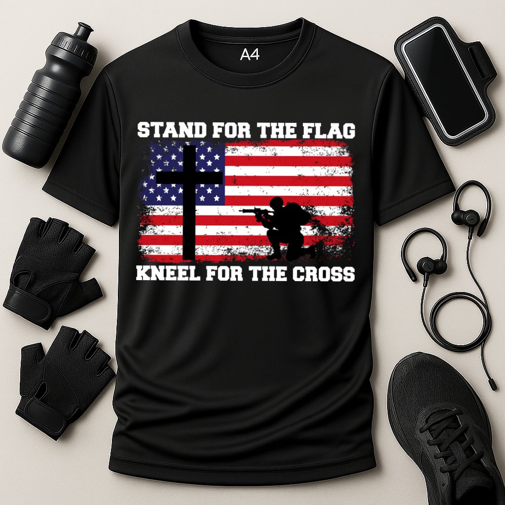 Stand For the Flag Kneel for the Cross USA Army Performance Shirt