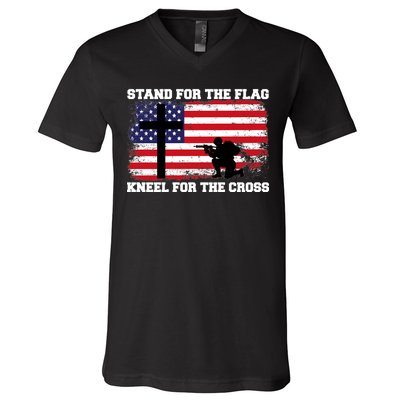 Stand For the Flag Kneel for the Cross USA Army V-Neck T-Shirt