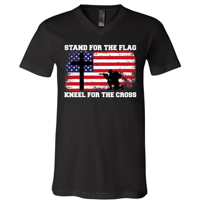 Stand For the Flag Kneel for the Cross USA Army V-Neck T-Shirt