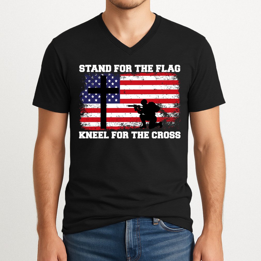 Stand For the Flag Kneel for the Cross USA Army V-Neck T-Shirt