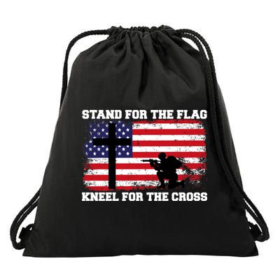 Stand For the Flag Kneel for the Cross USA Army Drawstring Bag