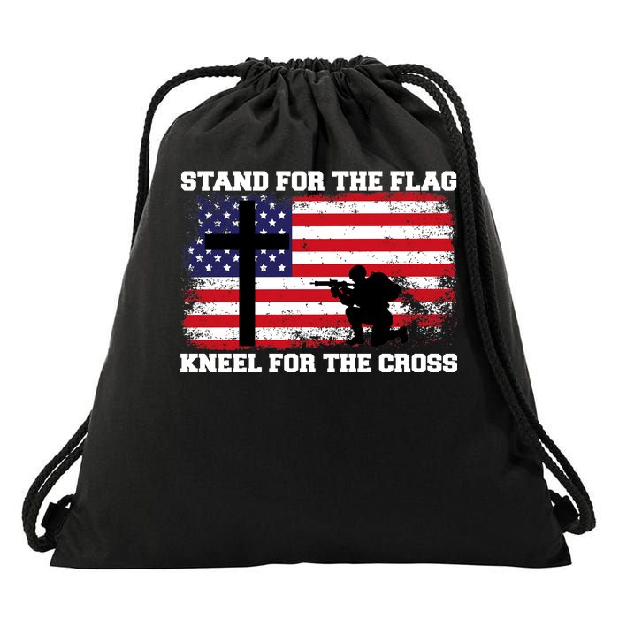 Stand For the Flag Kneel for the Cross USA Army Drawstring Bag