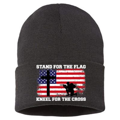 Stand For the Flag Kneel for the Cross USA Army Sustainable Knit Beanie