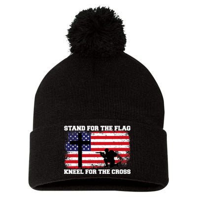 Stand For the Flag Kneel for the Cross USA Army Pom Pom 12in Knit Beanie