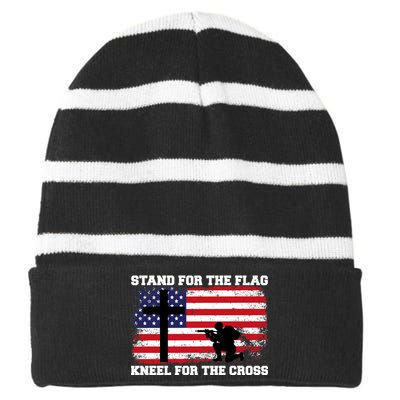 Stand For the Flag Kneel for the Cross USA Army Striped Beanie with Solid Band