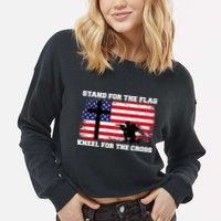 Stand For the Flag Kneel for the Cross USA Army Cropped Pullover Crew