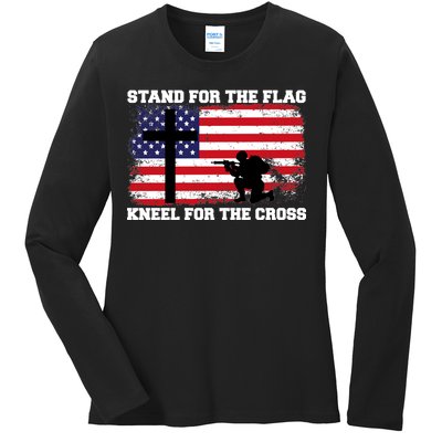 Stand For the Flag Kneel for the Cross USA Army Ladies Long Sleeve Shirt