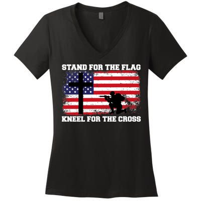 Stand For the Flag Kneel for the Cross USA Army Women's V-Neck T-Shirt