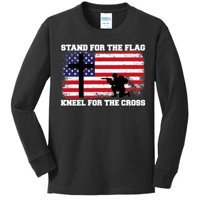 Stand For the Flag Kneel for the Cross USA Army Kids Long Sleeve Shirt