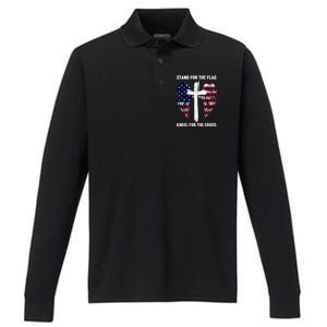 Stand For The Flag Kneel For The Cross USA Eagle Performance Long Sleeve Polo