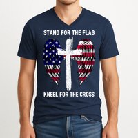 Stand For The Flag Kneel For The Cross USA Eagle V-Neck T-Shirt