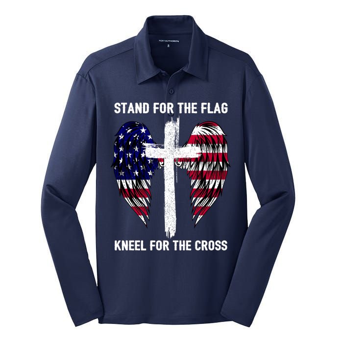 Stand For The Flag Kneel For The Cross USA Eagle Silk Touch Performance Long Sleeve Polo