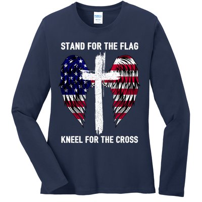 Stand For The Flag Kneel For The Cross USA Eagle Ladies Long Sleeve Shirt