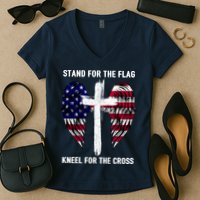 Stand For The Flag Kneel For The Cross USA Eagle Women's V-Neck T-Shirt