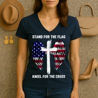 Stand For The Flag Kneel For The Cross USA Eagle Women's V-Neck T-Shirt