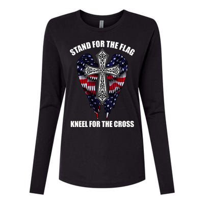 Stand For the Flag Kneel for the Cross USA Eagle Wings Womens Cotton Relaxed Long Sleeve T-Shirt