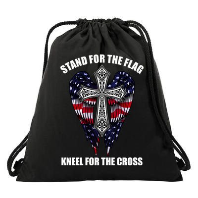 Stand For the Flag Kneel for the Cross USA Eagle Wings Drawstring Bag