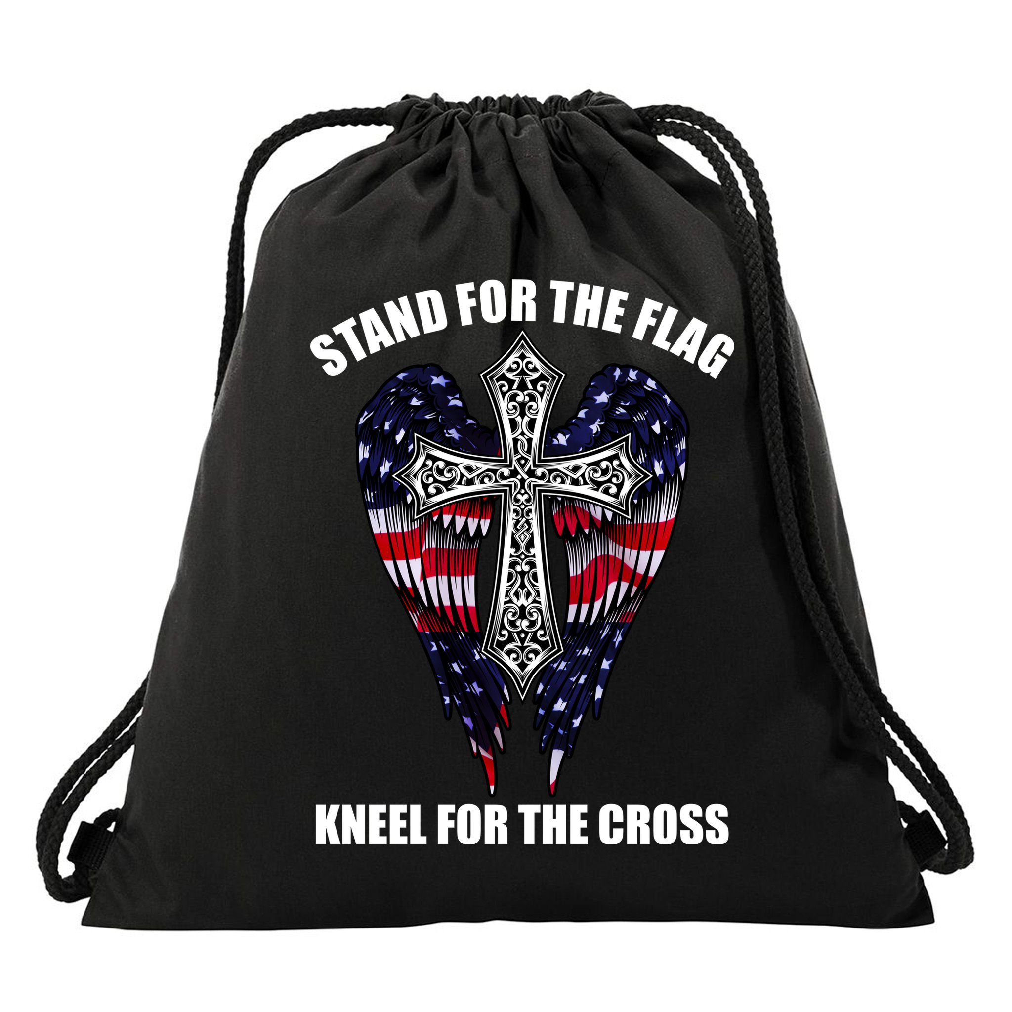 Stand For the Flag Kneel for the Cross USA Eagle Wings Drawstring Bag