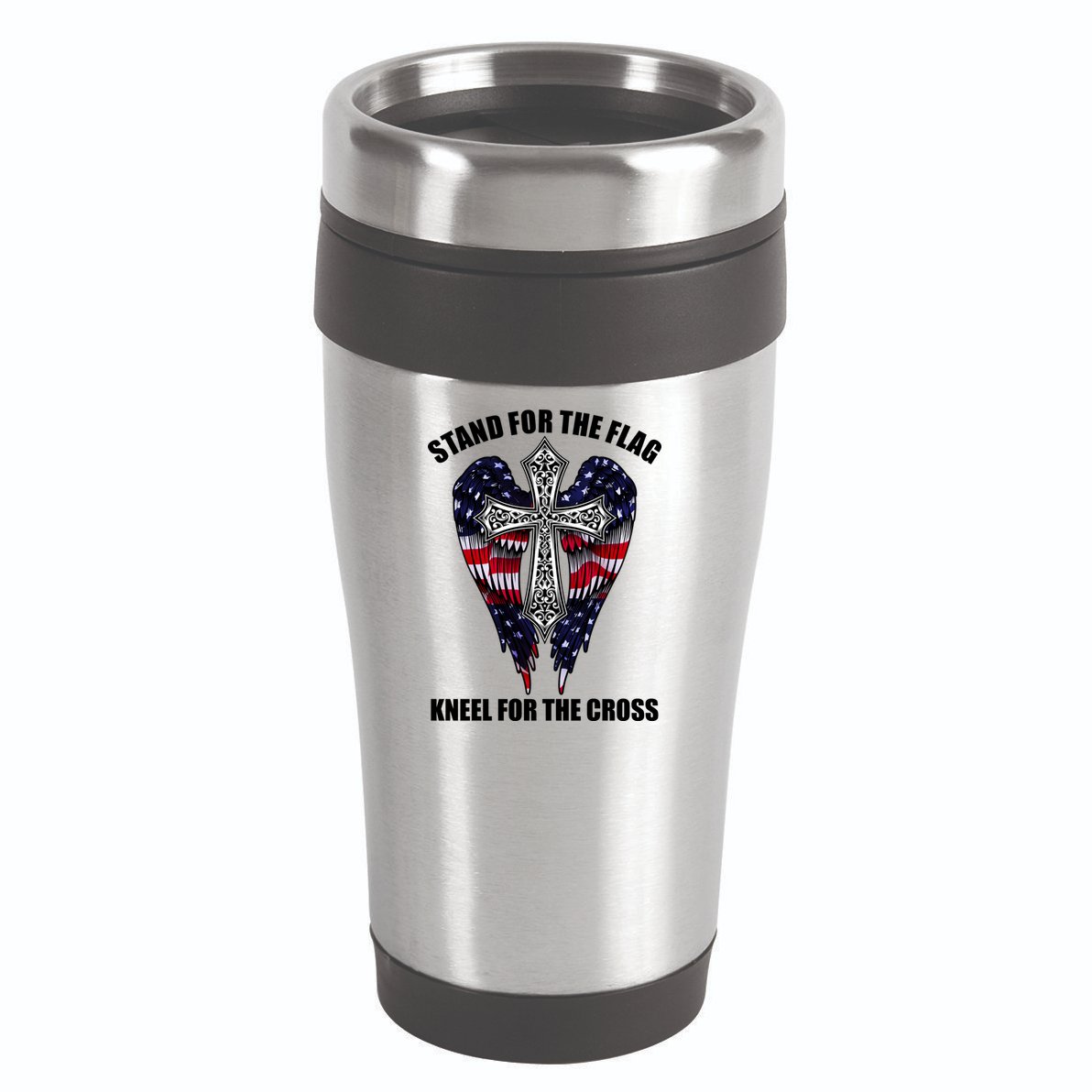 Stand For the Flag Kneel for the Cross USA Eagle Wings 16oz Travel Tumbler
