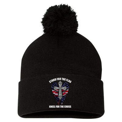 Stand For the Flag Kneel for the Cross USA Eagle Wings Pom Pom 12in Knit Beanie